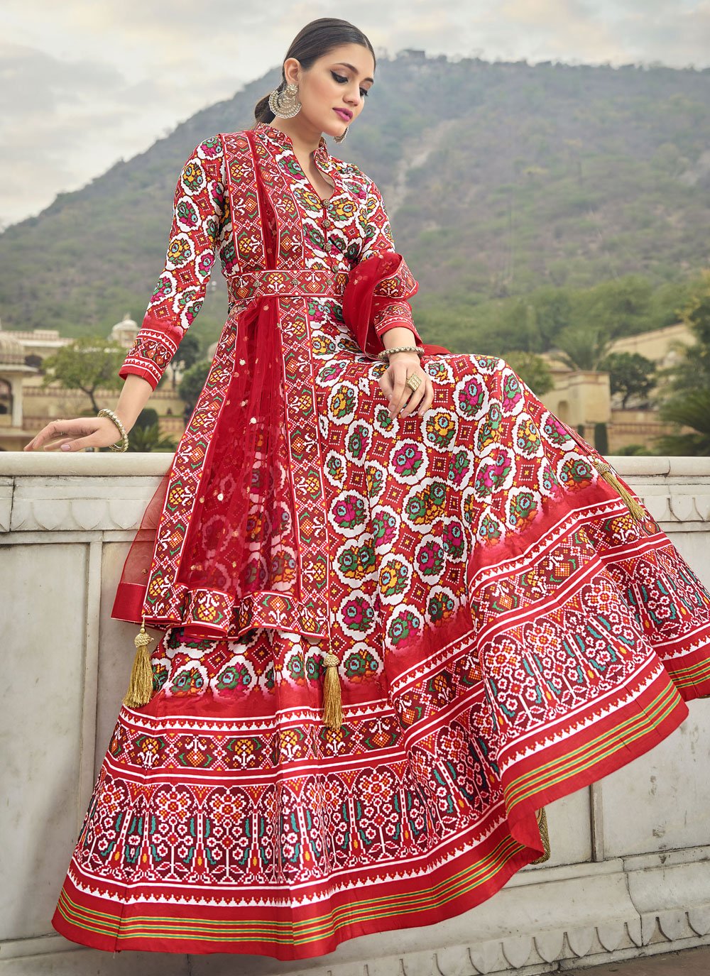 Gown Silk Red Patola Print Gown