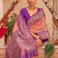 Contemporary Silk Peach Purple Patch Border Saree