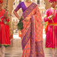 Contemporary Silk Peach Purple Patch Border Saree