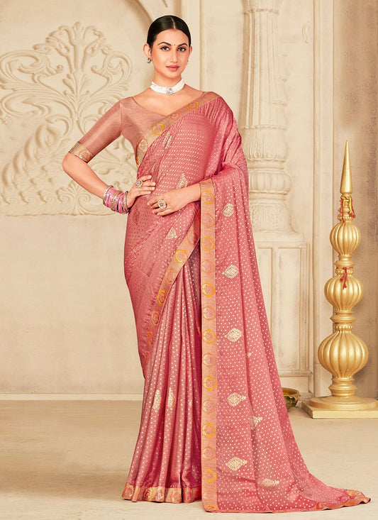 Contemporary Chiffon Silk Peach Foil Print Saree