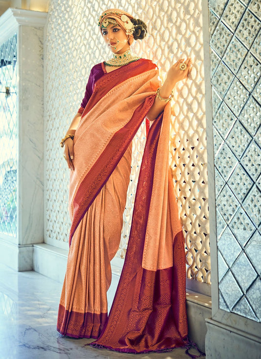 Classic Silk Peach Weaving Saree