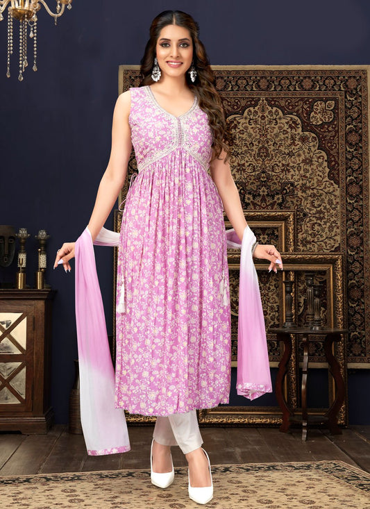 Anarkali Suit Silk Pink Embroidered Salwar Kameez