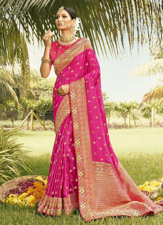 Classic Silk Pink Patch Border Saree