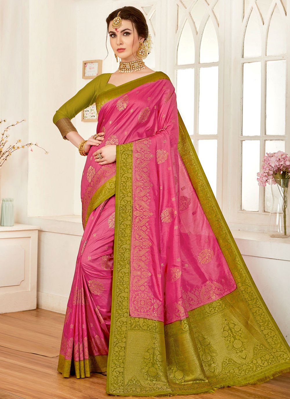 Classic Silk Pink Weaving Saree