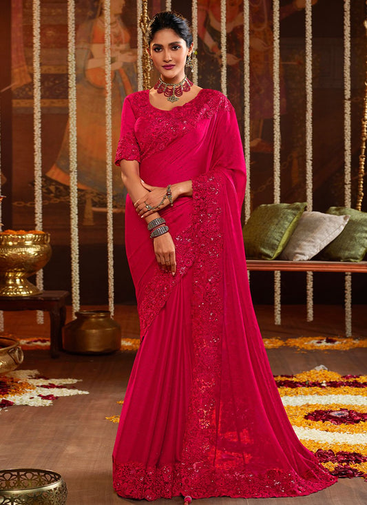 Contemporary Georgette Silk Pink Embroidered Saree