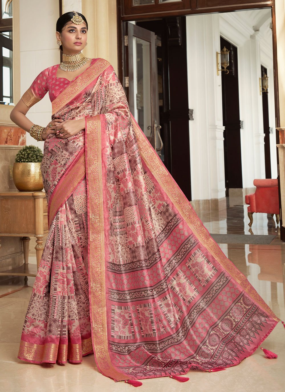 Contemporary Silk Pink Digital Print Saree