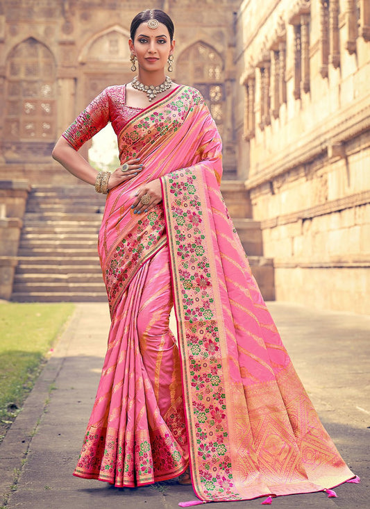 Designer Silk Pink Weaving Saree