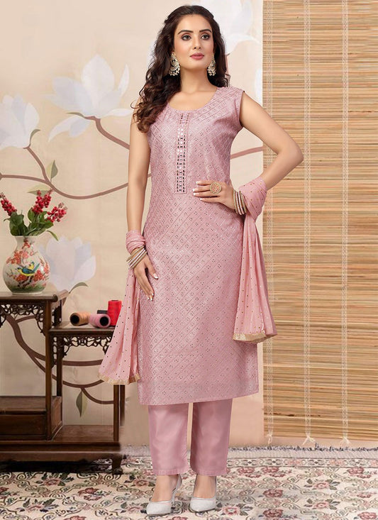 Salwar Suit Silk Pink Embroidered Salwar Kameez