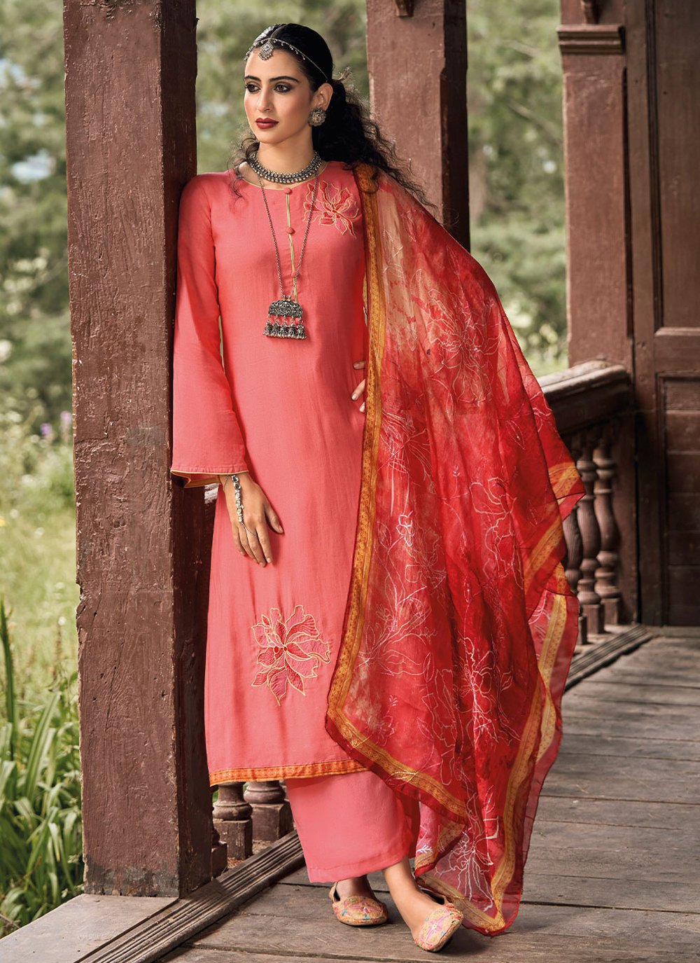 Salwar Suit Silk Pink Embroidered Salwar Kameez