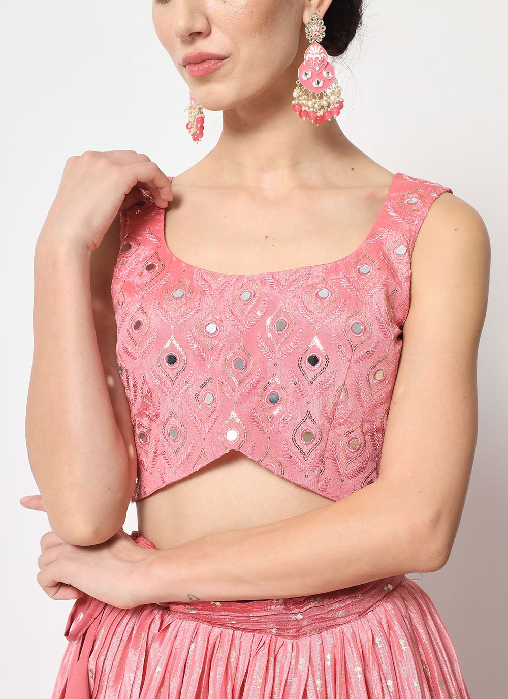Lehenga Choli Chinon Silk Pink Embroidered Lehenga Choli
