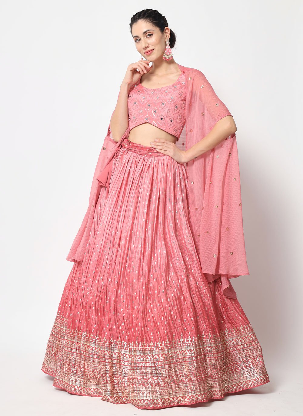 Lehenga Choli Chinon Silk Pink Embroidered Lehenga Choli