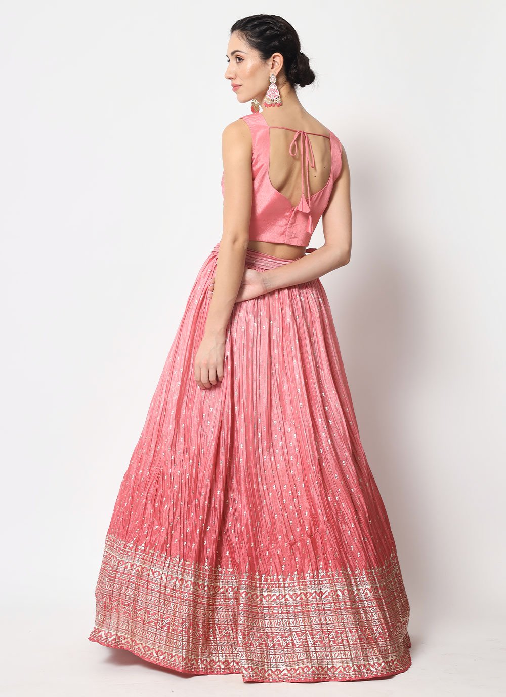 Lehenga Choli Chinon Silk Pink Embroidered Lehenga Choli