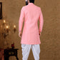 Dhoti Kurta Silk Pink Fancy Work Mens