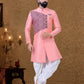 Dhoti Kurta Silk Pink Fancy Work Mens