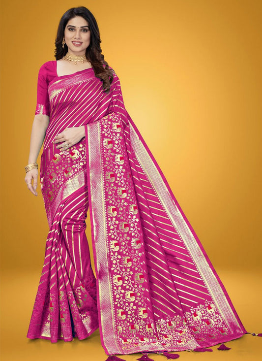 Classic Silk Pink Jacquard Work Saree