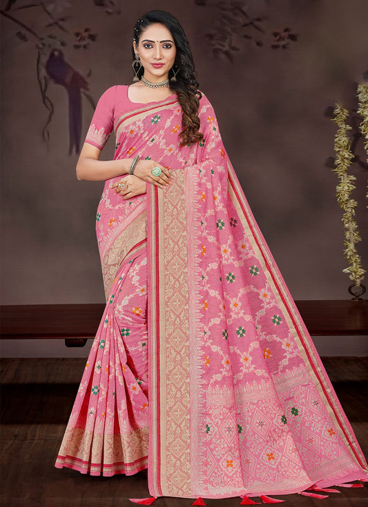 Contemporary Silk Pink Meena Saree