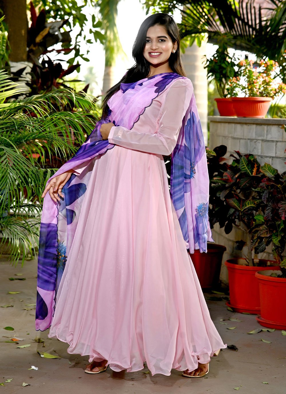 Gown Silk Pink Plain Gown