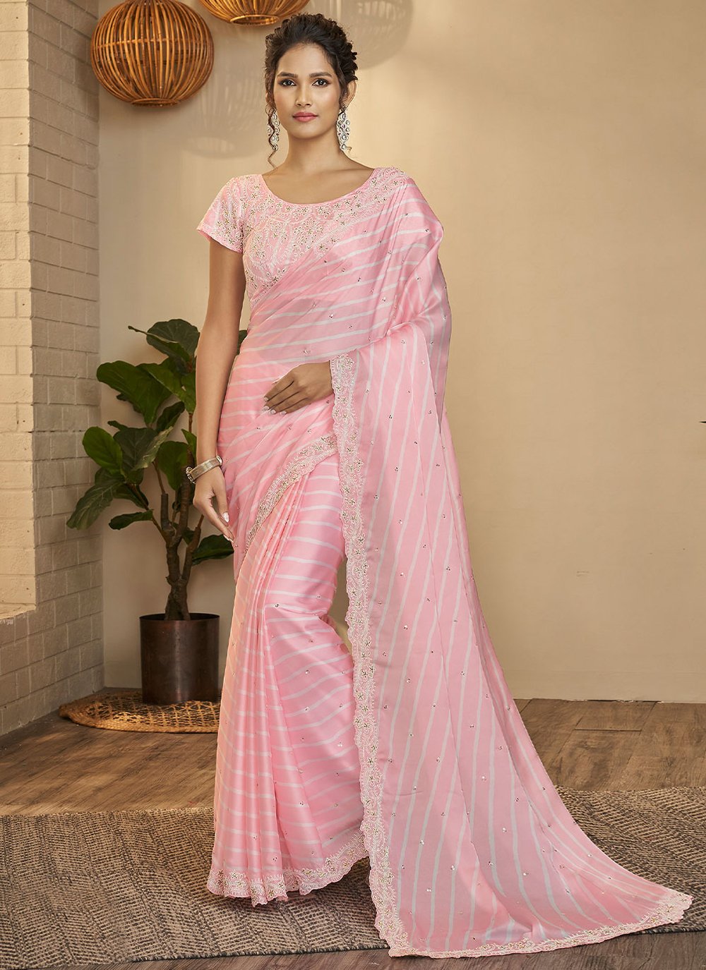 Trendy Saree Silk Pink Print Saree