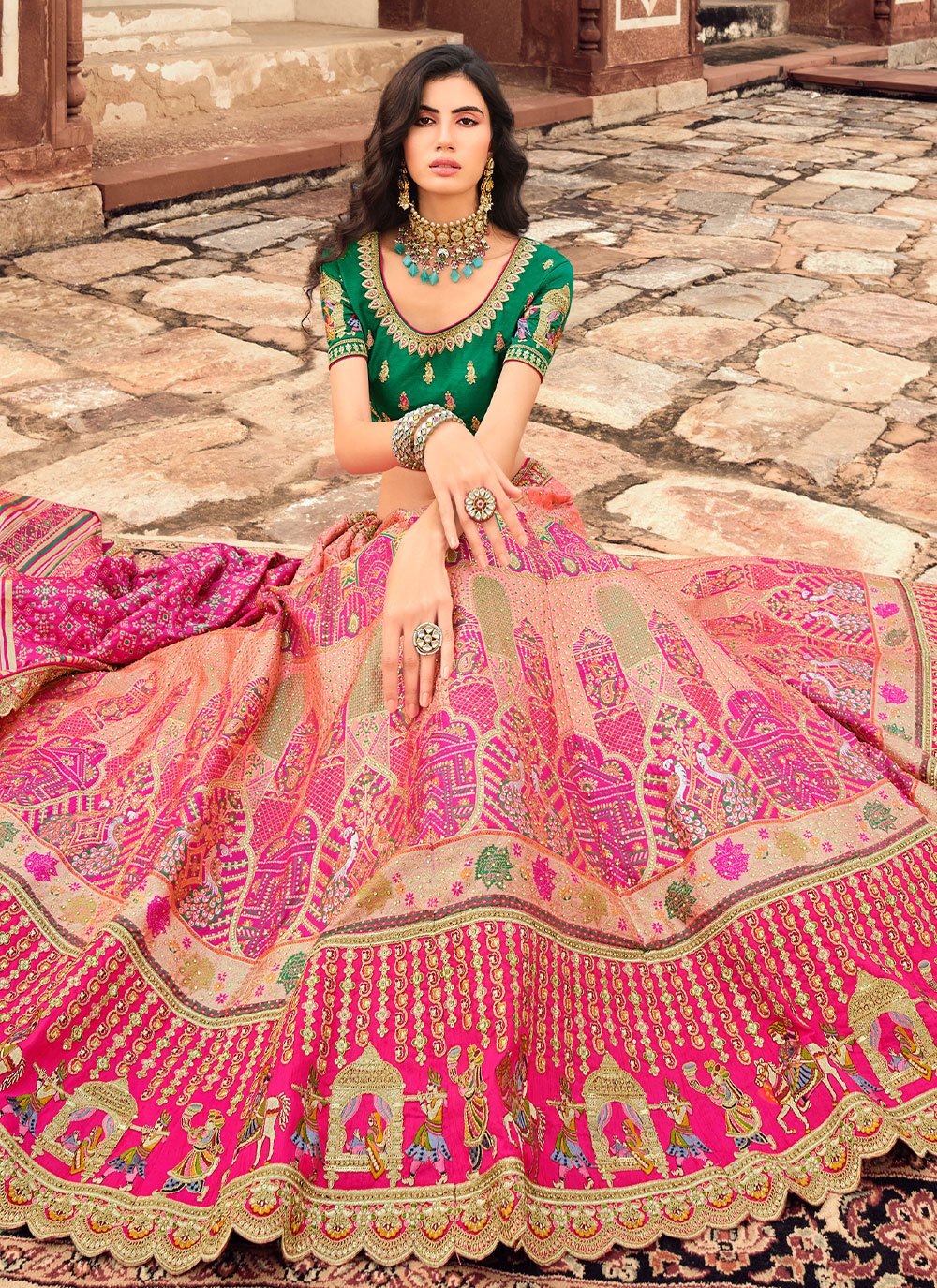 A Line Lehenga Silk Pink Embroidered Lehenga Choli