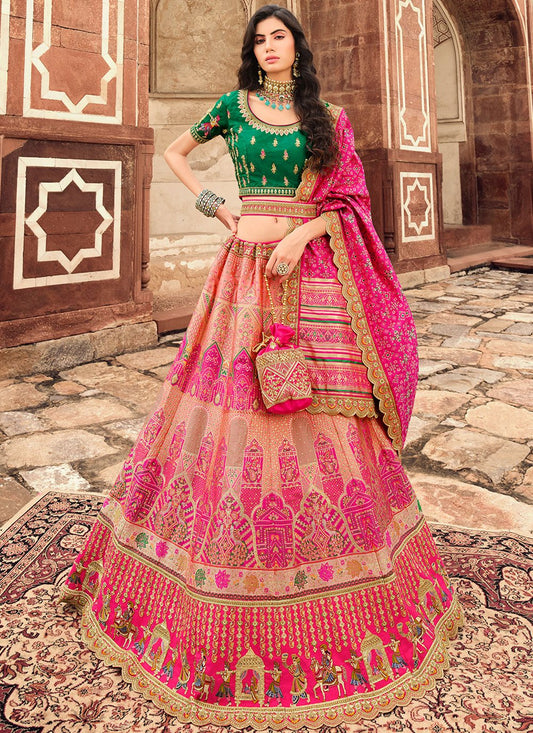 A Line Lehenga Silk Pink Embroidered Lehenga Choli