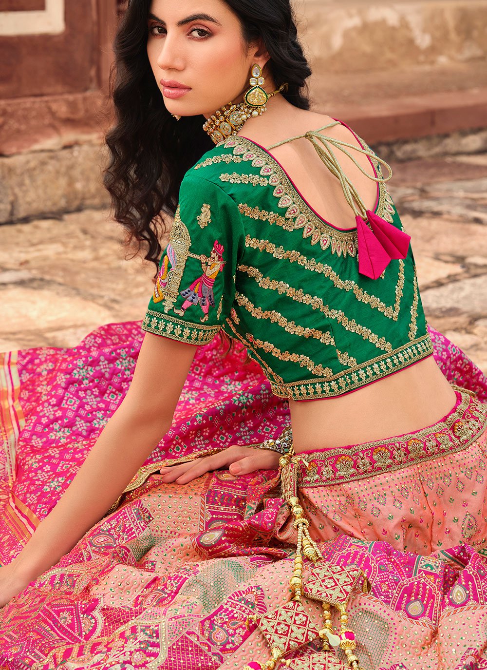 A Line Lehenga Silk Pink Embroidered Lehenga Choli