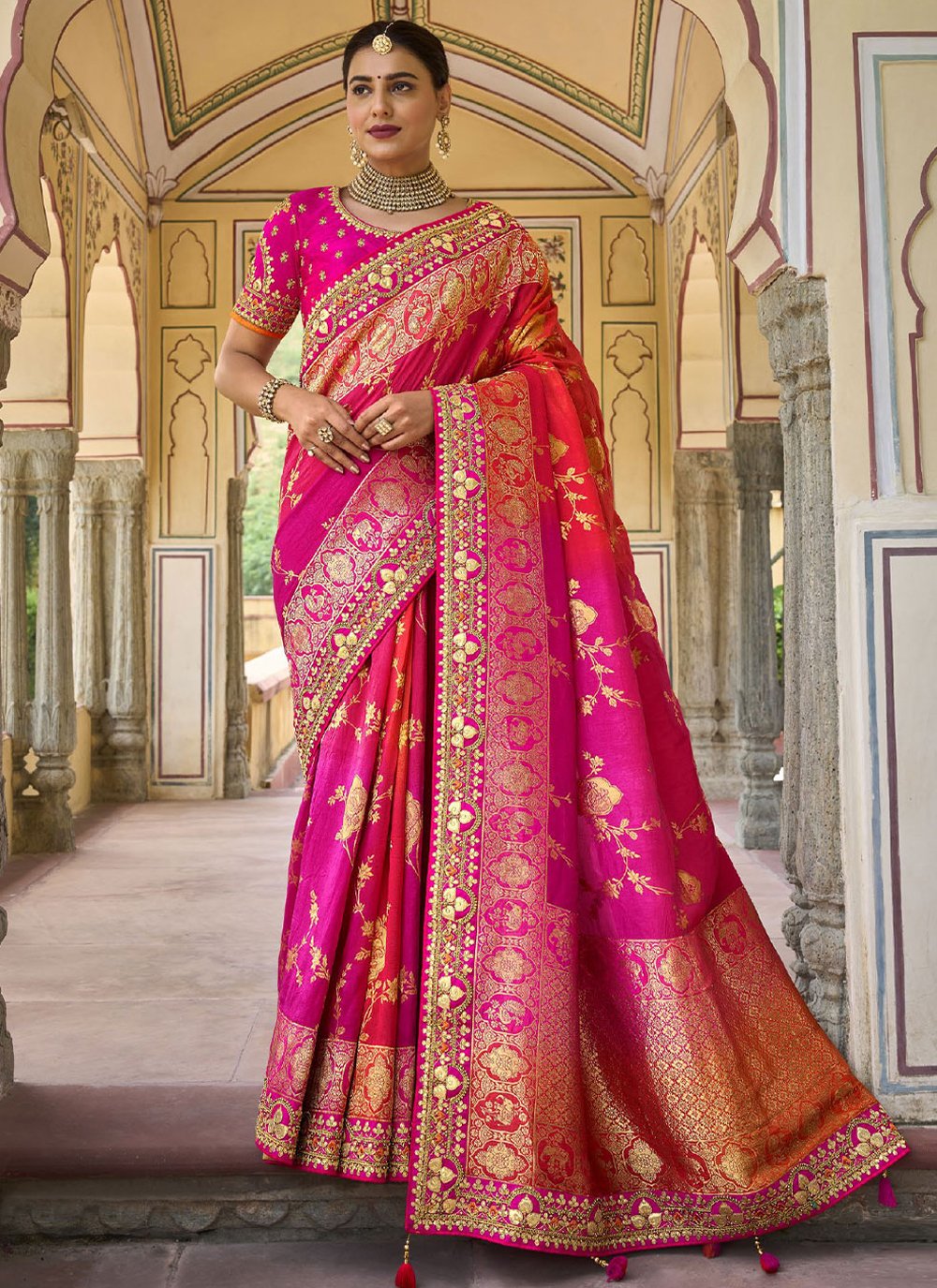 Classic Silk Pink Embroidered Saree