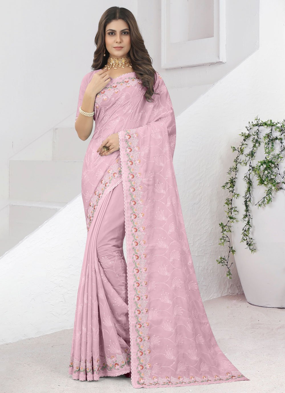 Traditional Saree Silk Pink Diamond Saree