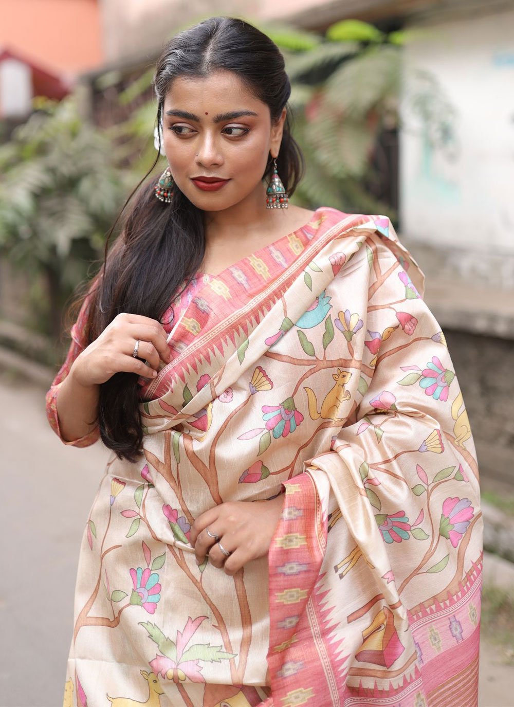 Traditional Saree Silk Pink Print Saree