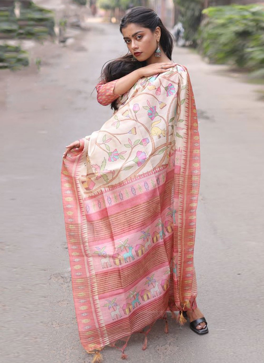 Traditional Saree Silk Pink Print Saree