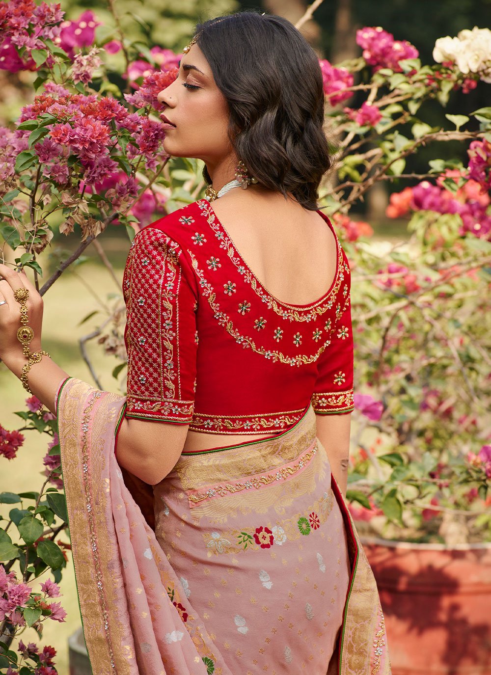 Traditional Saree Silk Pink Patch Border Saree