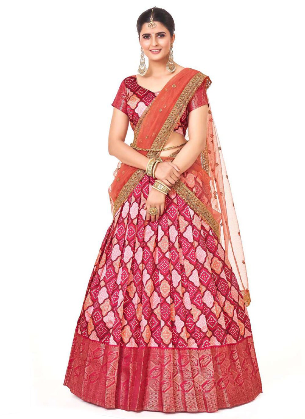 Lehenga Choli Silk Pink Digital Print Lehenga Choli