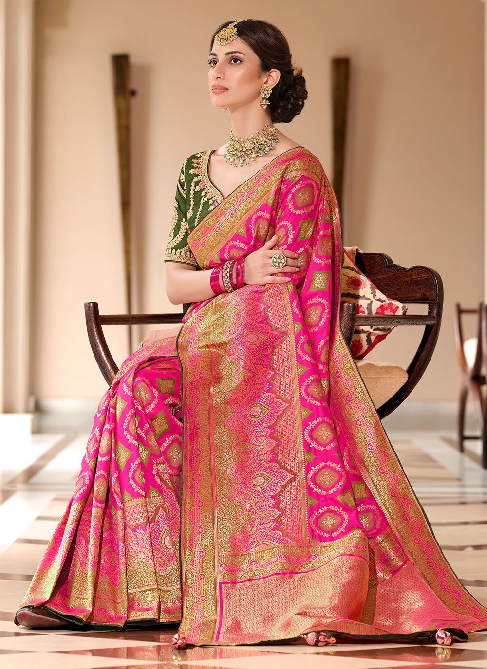 Classic Silk Pink Weaving Saree