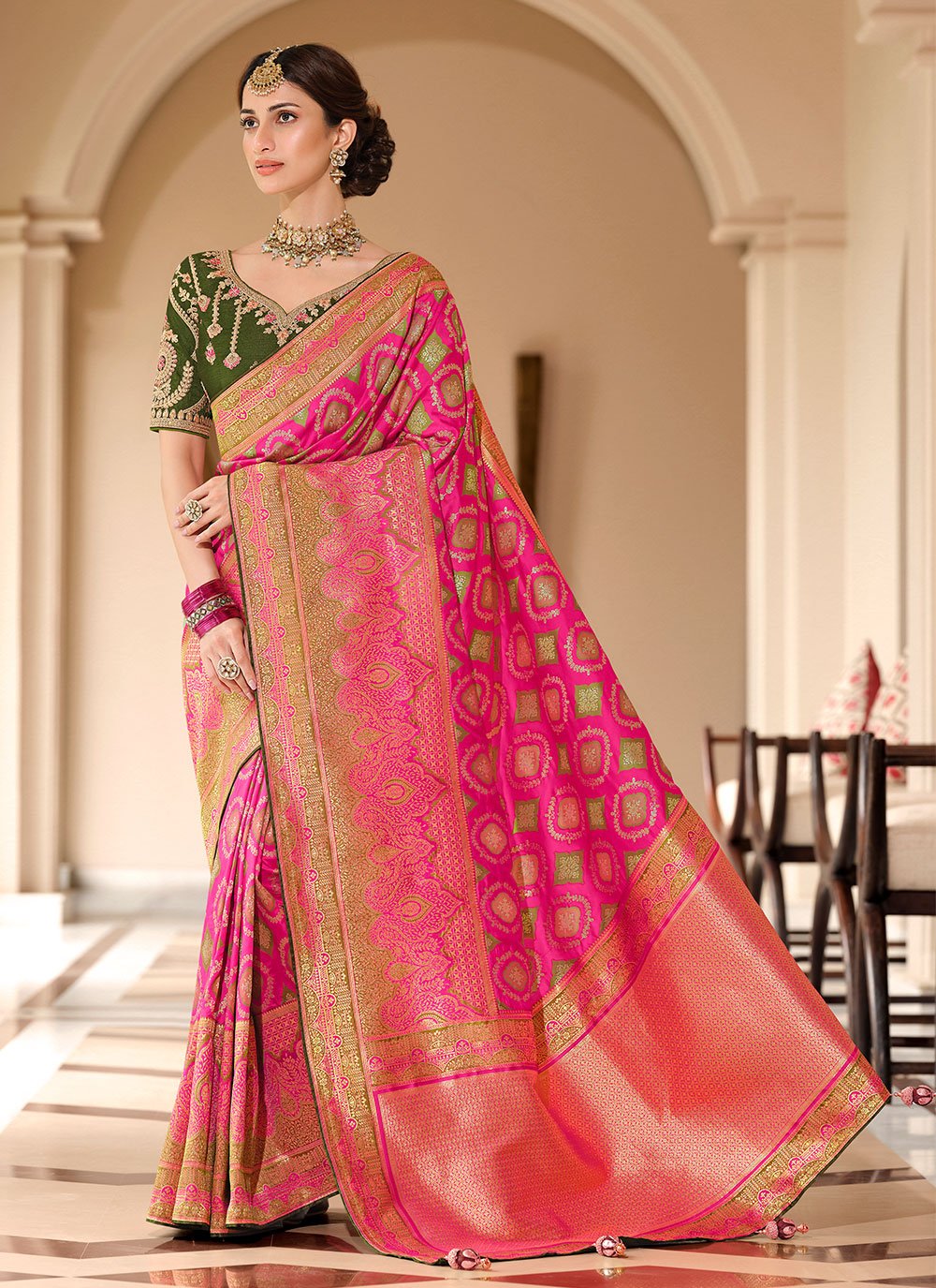 Classic Silk Pink Weaving Saree