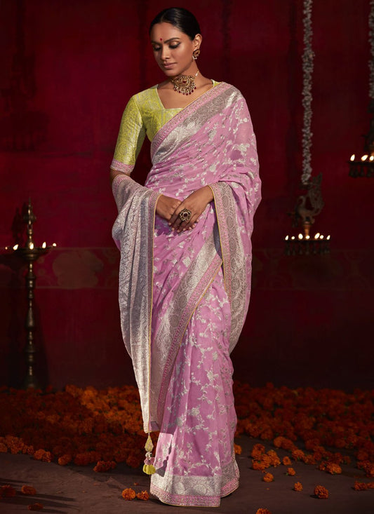 Classic Silk Pink Weaving Saree