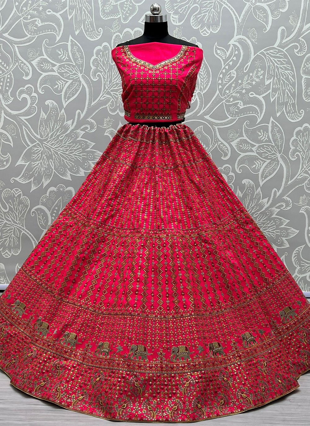 A Line Lehenga Silk Pink Embroidered Lehenga Choli