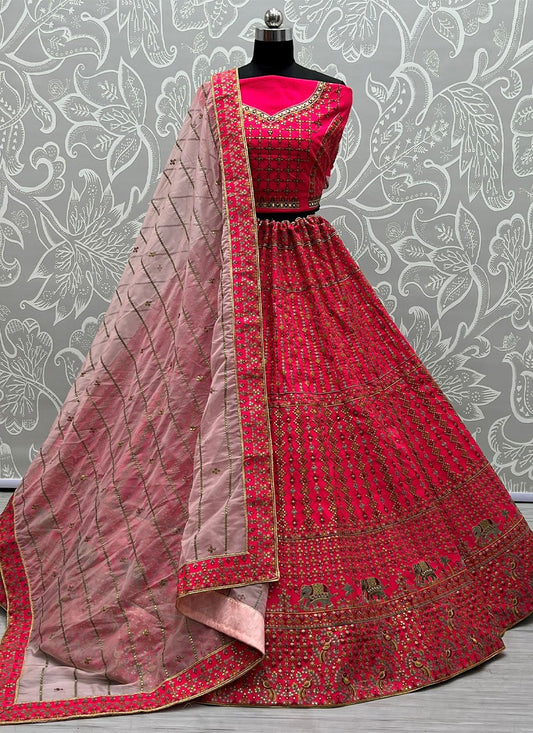 A Line Lehenga Silk Pink Embroidered Lehenga Choli