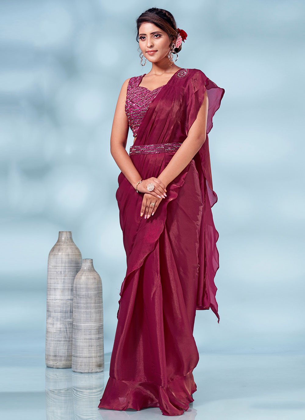 Contemporary Silk Rani Plain Saree