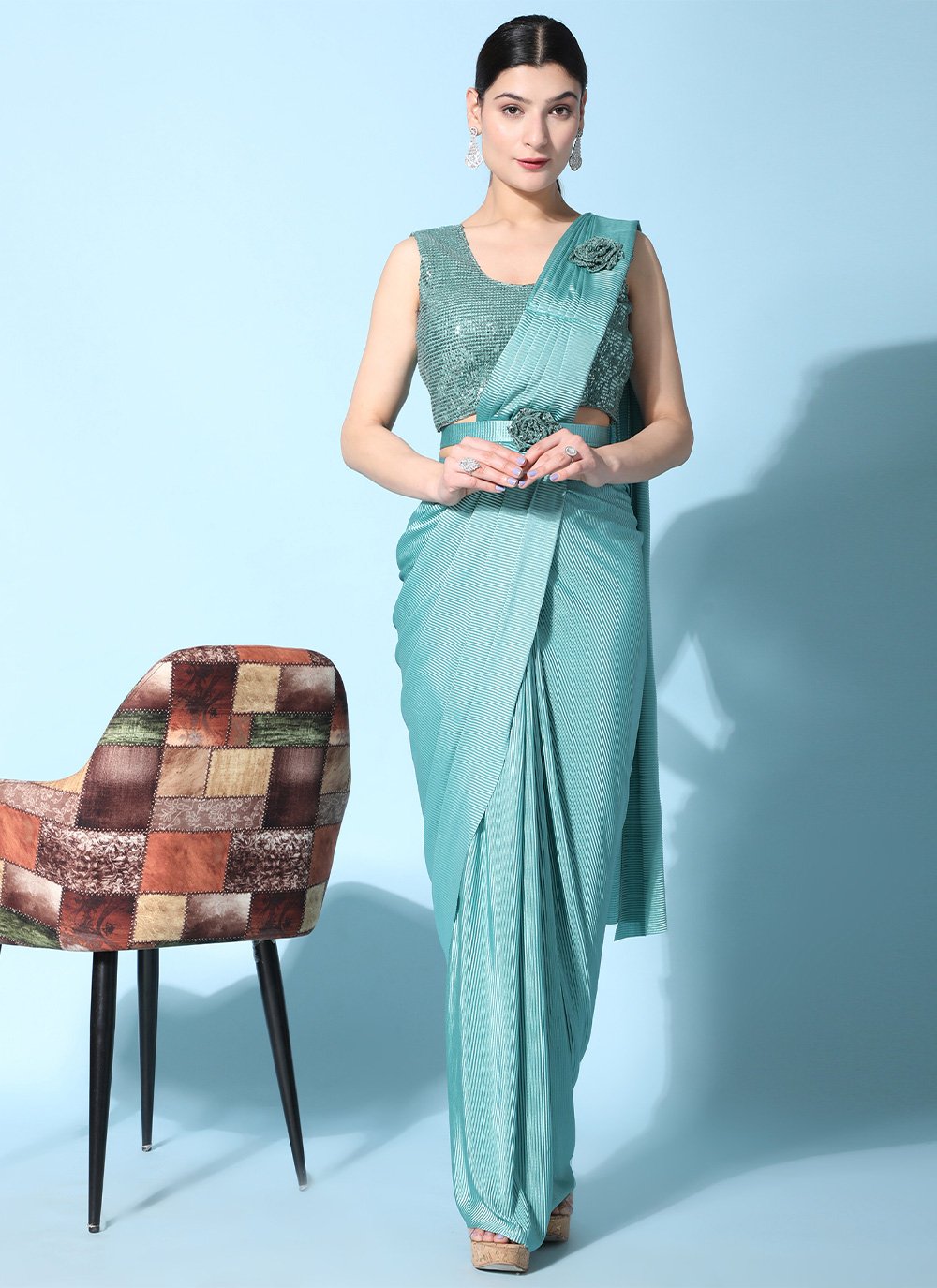 Trendy Saree Silk Aqua Blue Plain Saree