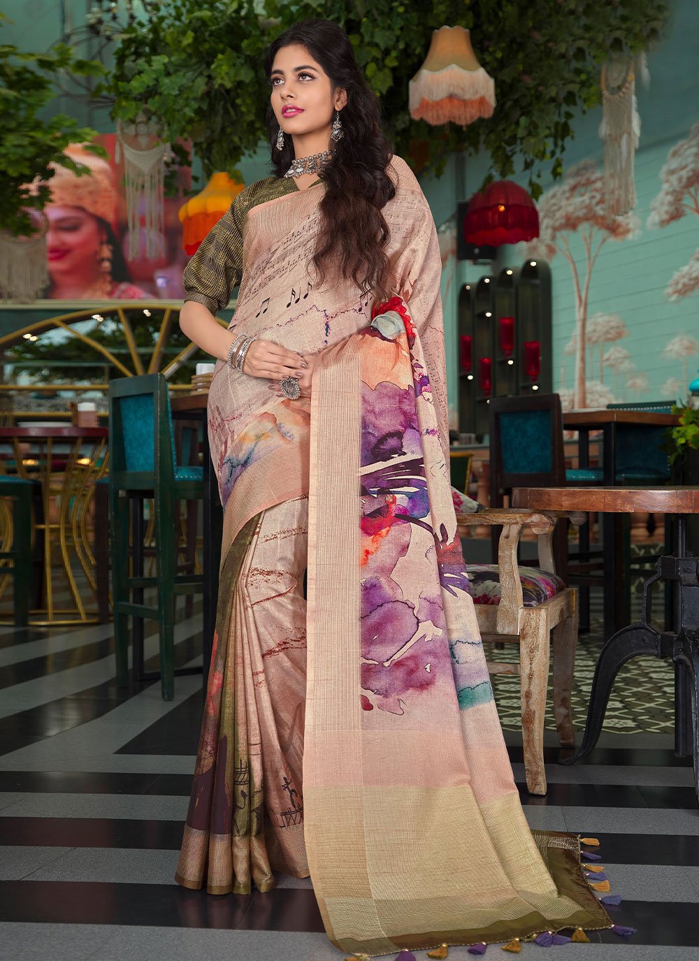 Trendy Saree Silk Multi Colour Print Saree