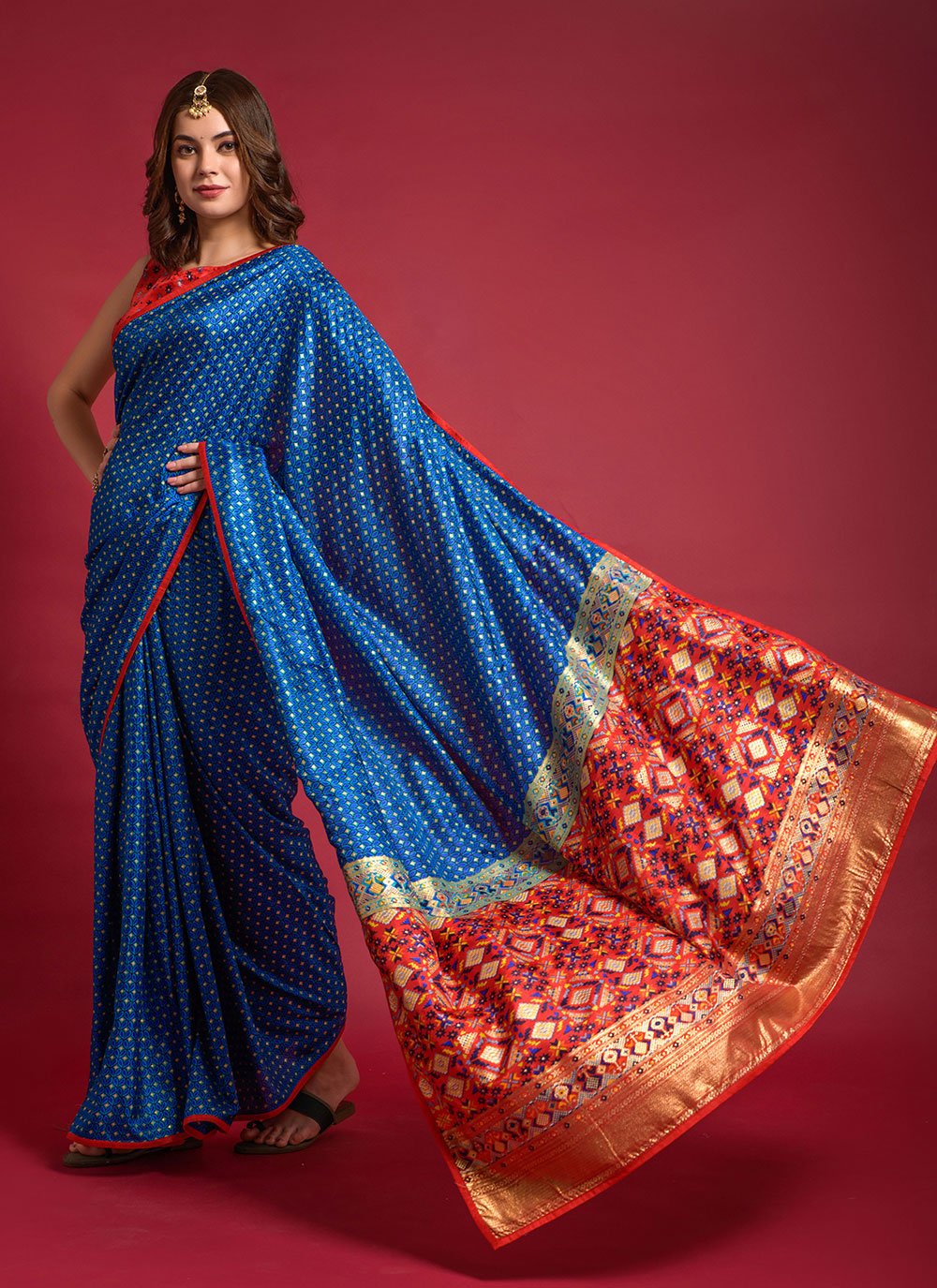 Contemporary Silk Blue Foil Print Saree