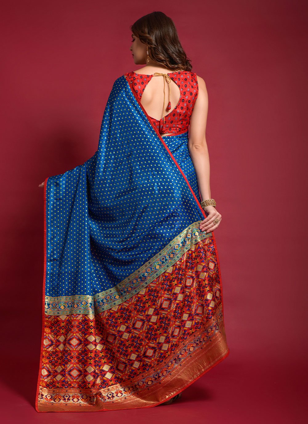 Contemporary Silk Blue Foil Print Saree