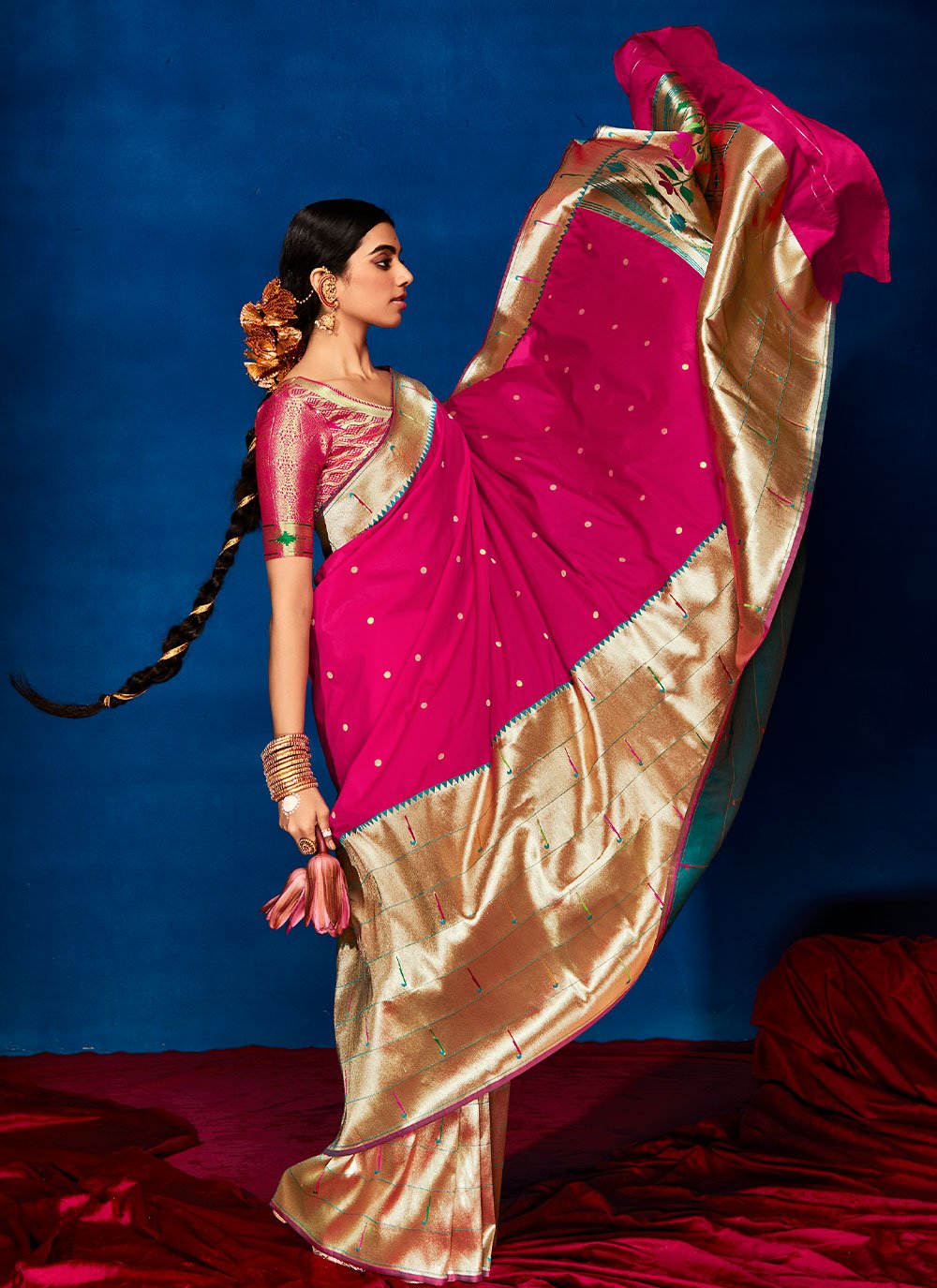 Contemporary Silk Pink Patch Border Saree