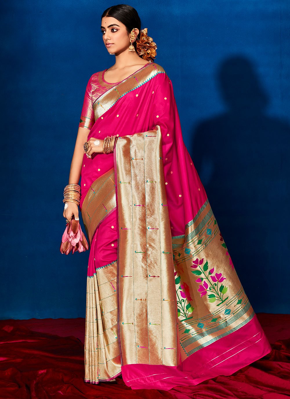 Contemporary Silk Pink Patch Border Saree