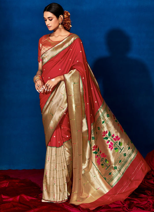 Contemporary Silk Red Patch Border Saree