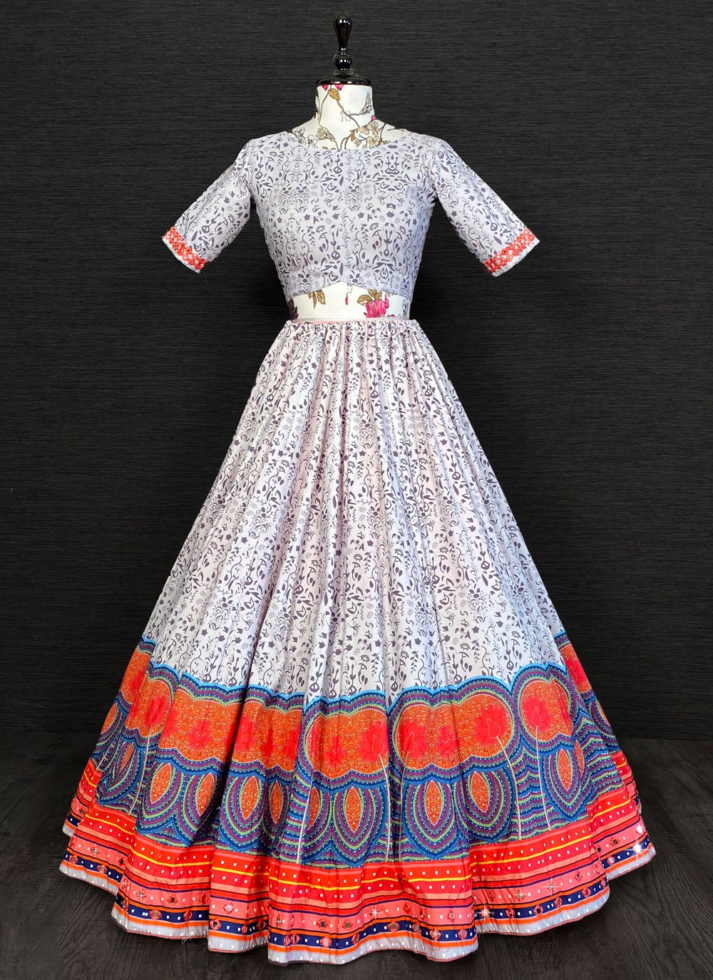 Lehenga Choli Silk Grey Print Lehenga Choli