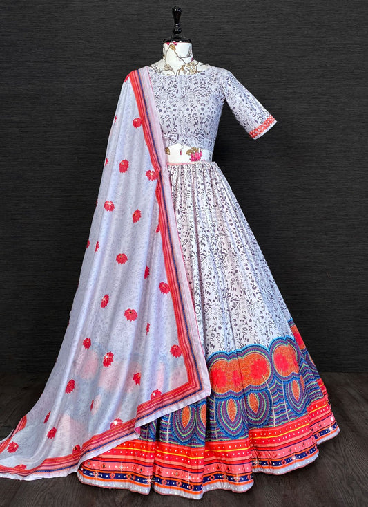 Lehenga Choli Silk Grey Print Lehenga Choli