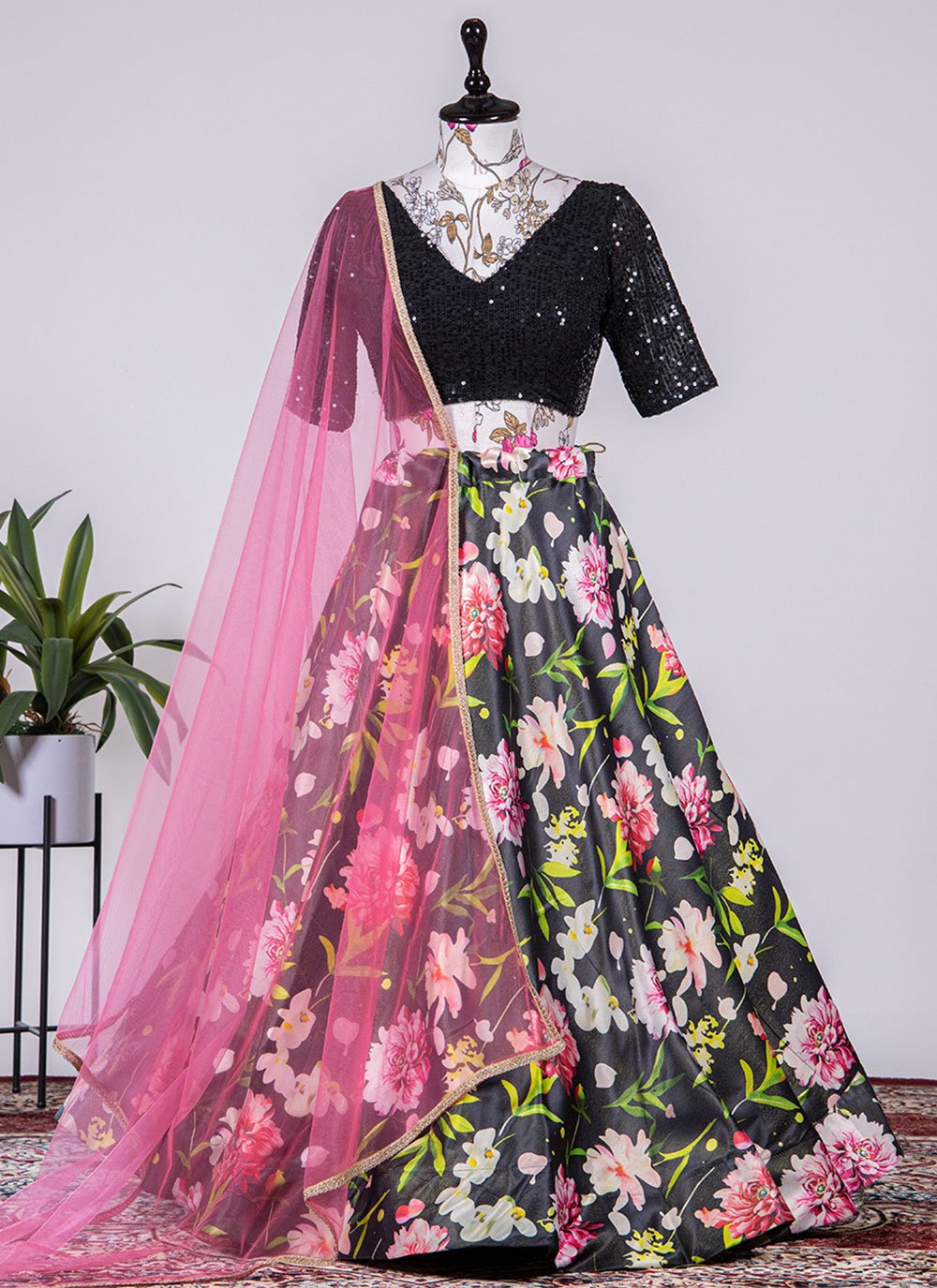 Lehenga Choli Satin Silk Multi Colour Print Lehenga Choli