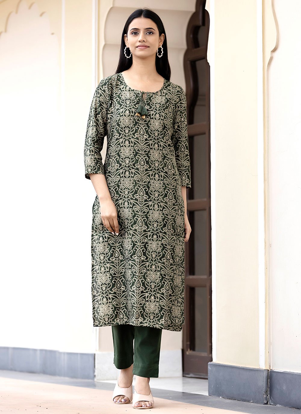 Salwar Suit Silk Green Print Salwar Kameez