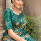 Contemporary Silk Teal Print Saree