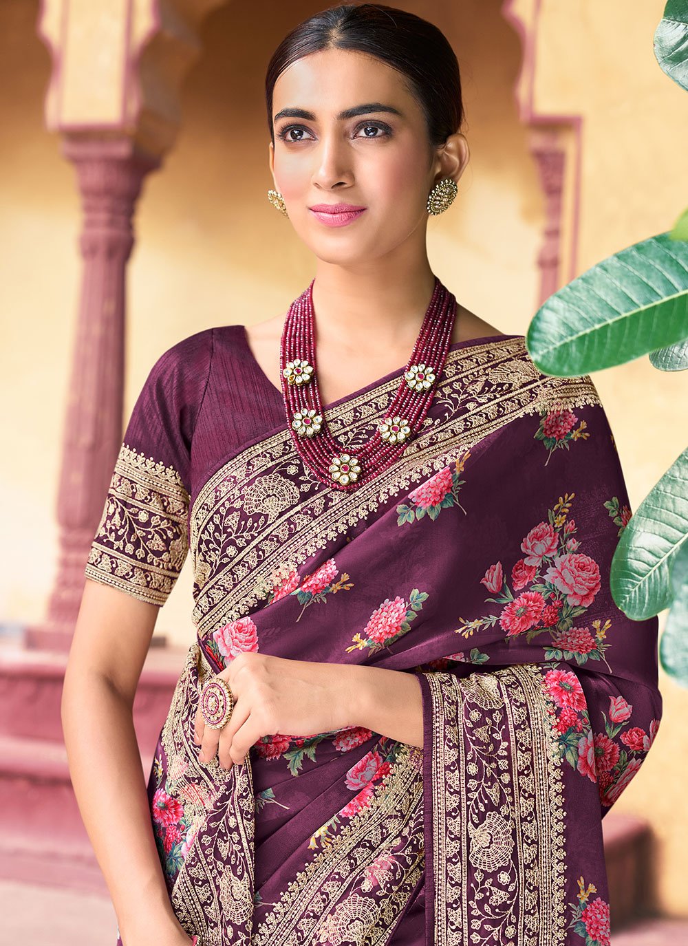 Contemporary Silk Purple Digital Print Saree